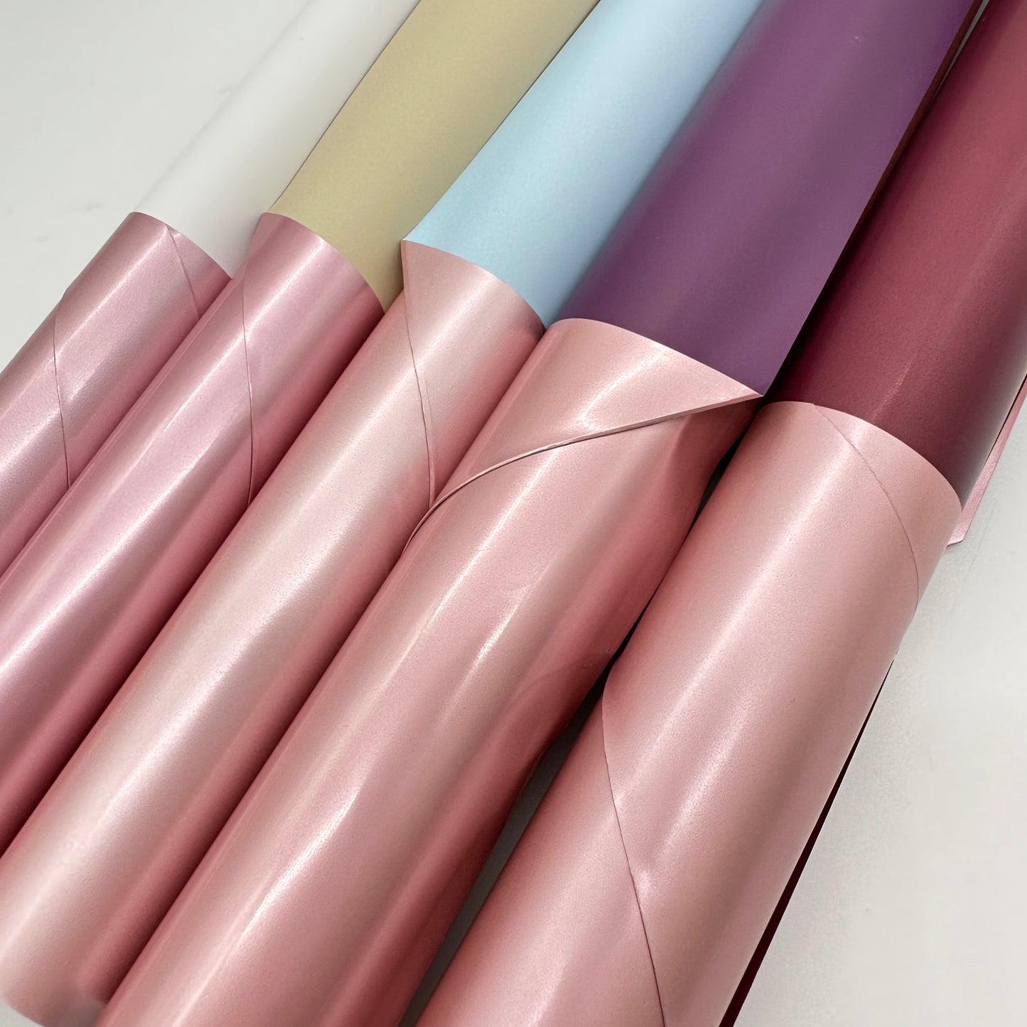 Pink Metallic Like Double Sided Flower Wrapping Paper