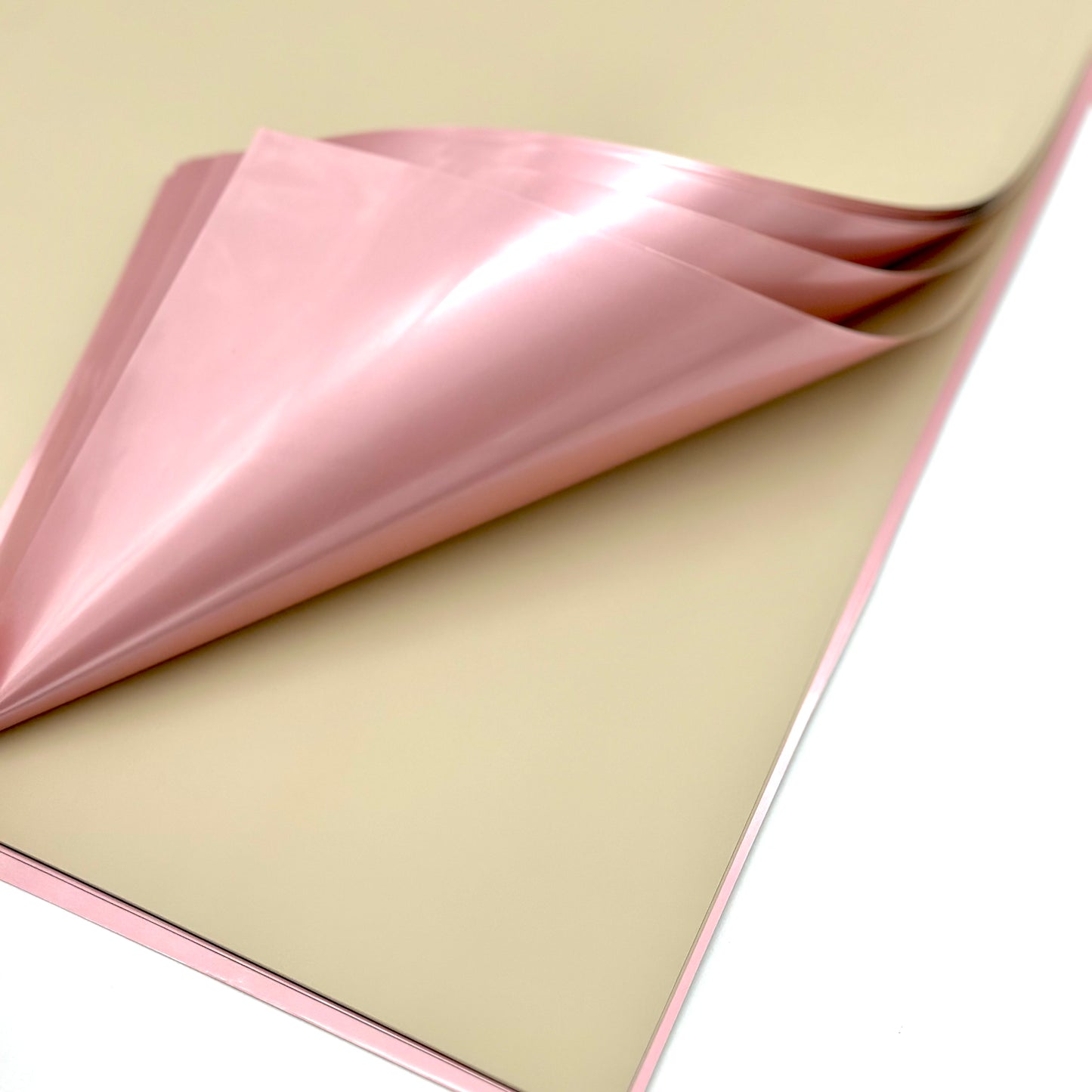 Pink Metallic Like Double Sided Beige Flower Wrapping Paper