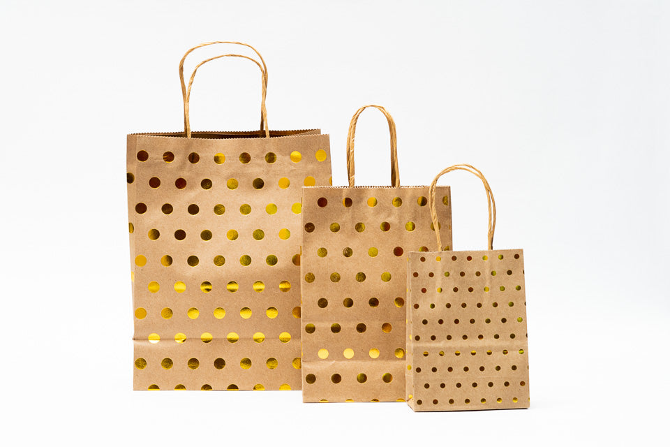 Gold Dots Paper Bag KF L Pck 12
