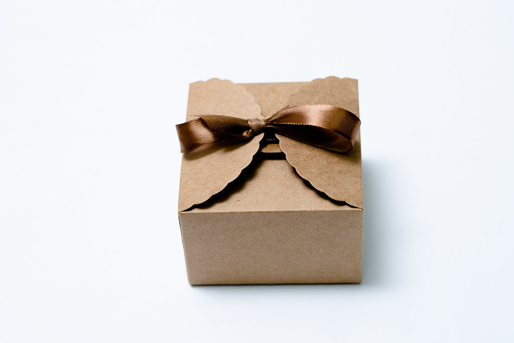 Cube Box W/ Ribbon Kraft Small Pck 12