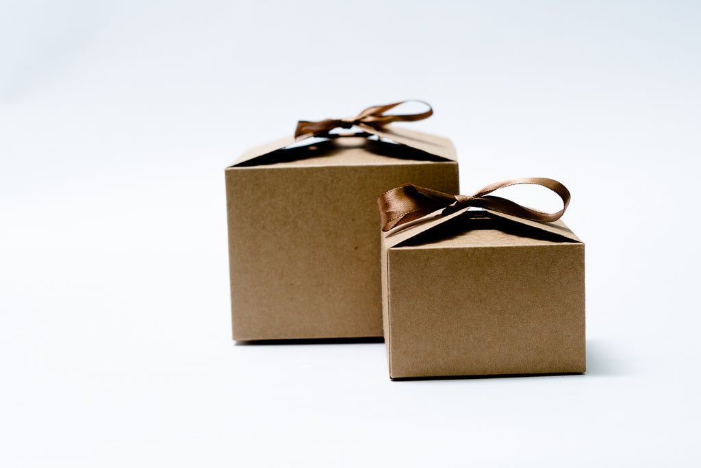 Cube Box W/ Ribbon Kraft Small Pck 12