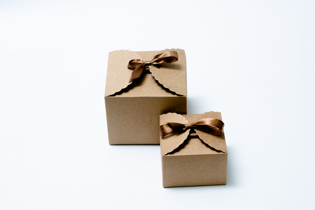 Cube Box W/ Ribbon Kraft Small Pck 12