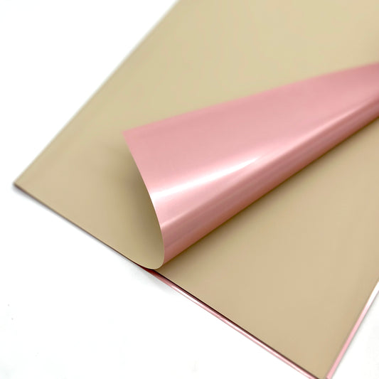Pink Metallic Like Double Sided Beige Flower Wrapping Paper